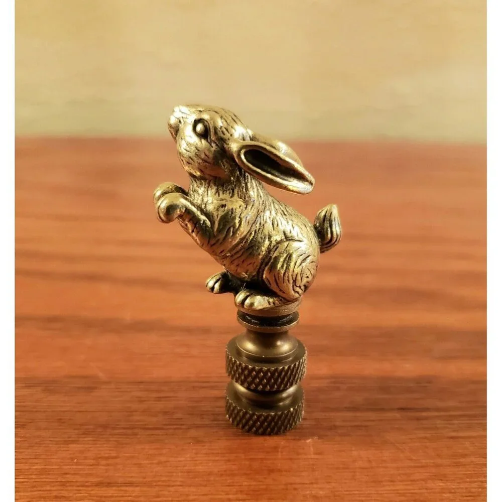 Rabbit Lamp Finial Retro Standing Bunny Detailed Shade Topper Brass